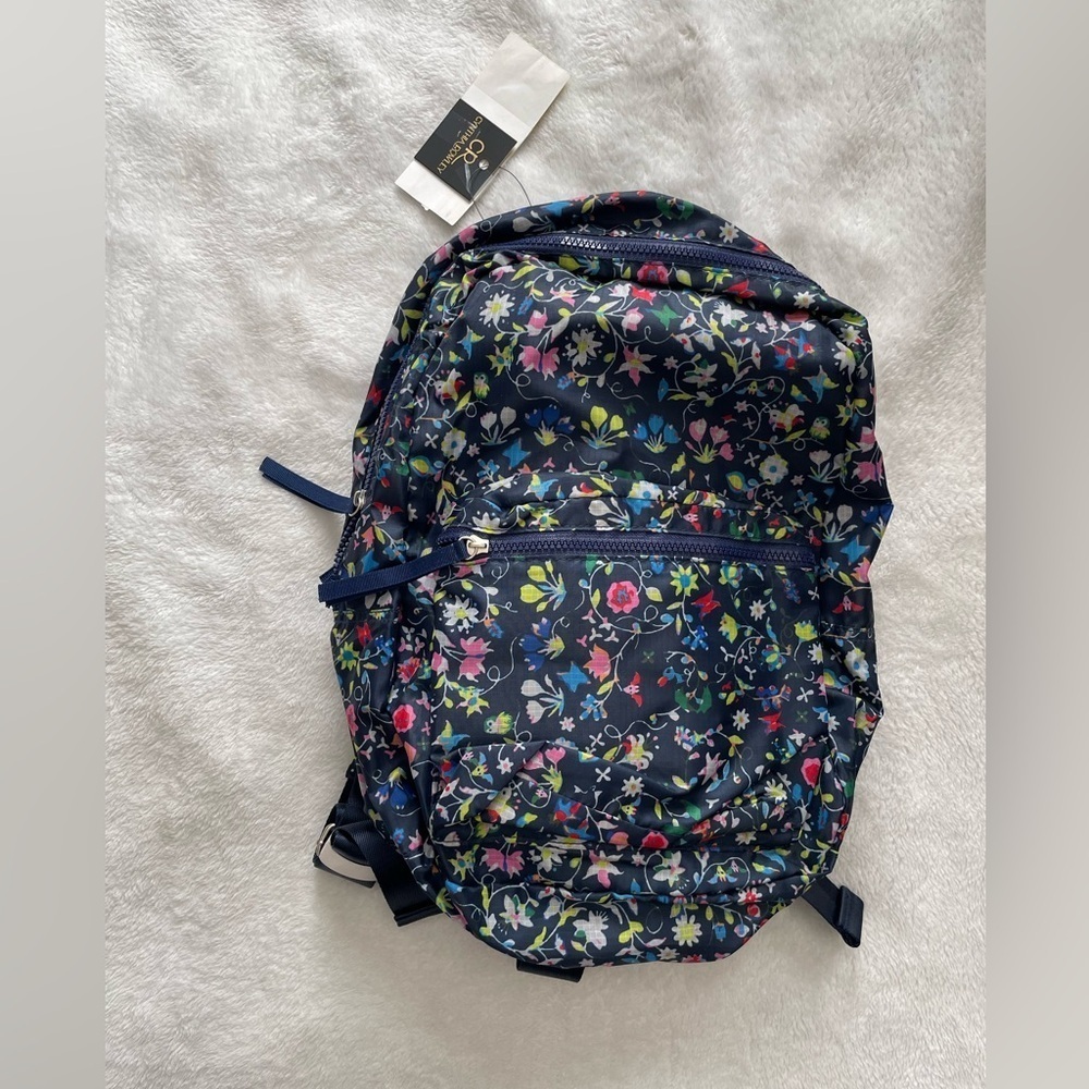 NWT Cynthia Rowley Wildflowers Navy Floral Backpack 15.5 inch x 13 inch